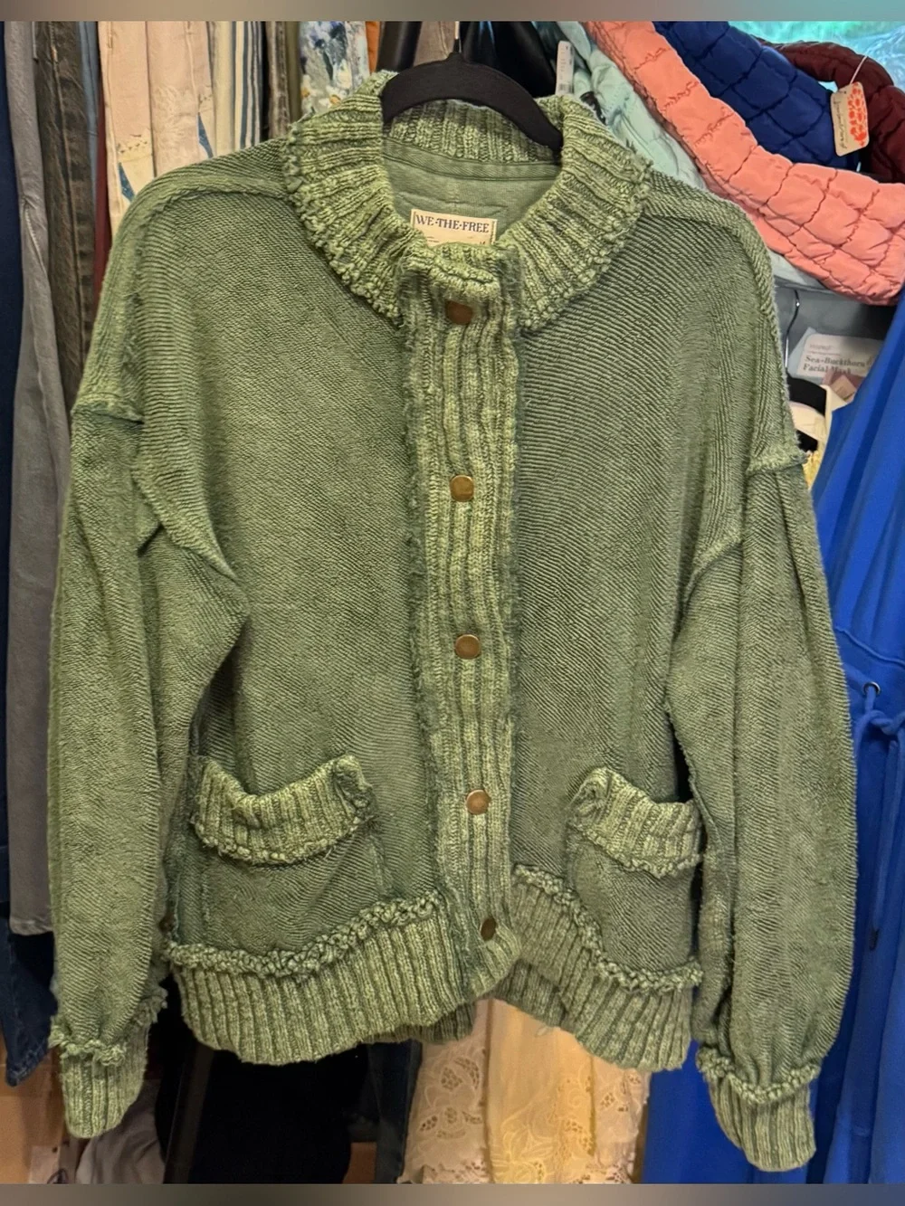 Free People Olive Green Chunky Knit Cardigan